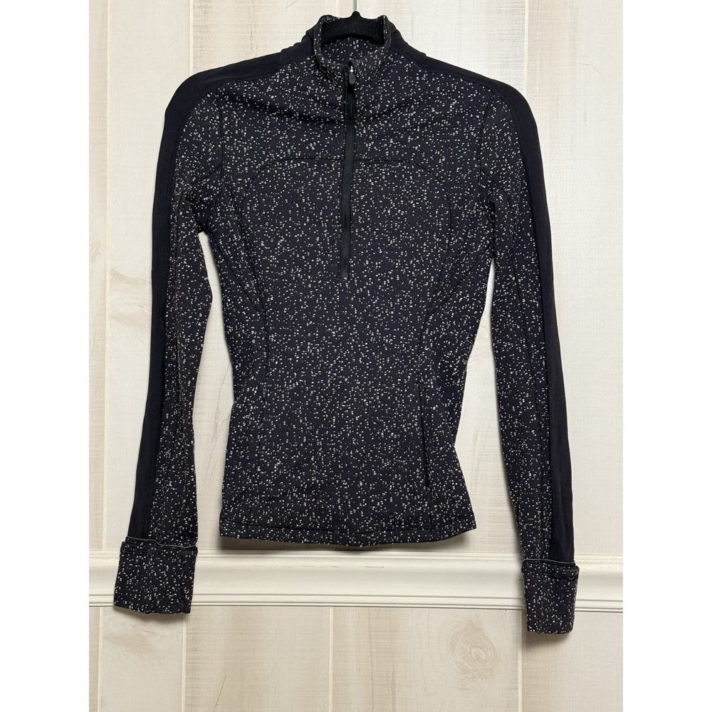 LULULEMON Run Briskly 1/2 Zip Black‎ Magnetized Jacquard Black, Pullover, Size 4